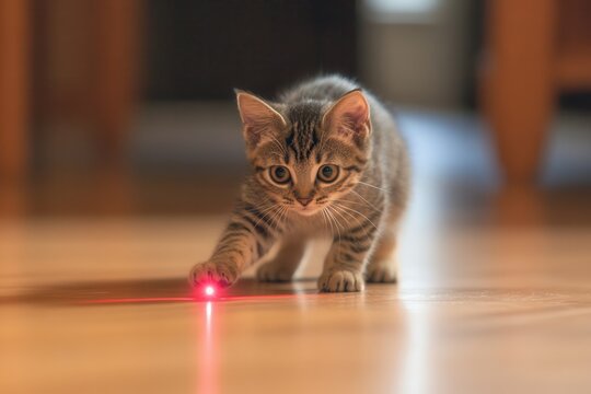 A playful kitten chasing a laser pointer