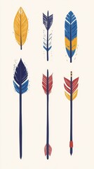 Colorful illustrated arrows and feathers arranged on a neutral background