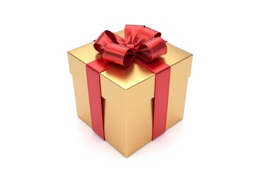 Obraz premium gold gift box with a red ribbon and bow