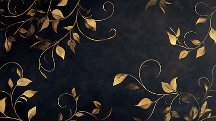 Art deco floral wallpaper with intricate gold vines on a dark background