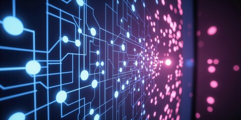 Obraz premium Data Visualization Abstract Art Abstract data visualization art, complex network of interconnected colorful geometric shapes representing information flow, minimalist style, clean lines, bright