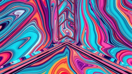 Colorful Abstract Fluid Art Background with Swirling Paint Textures Design