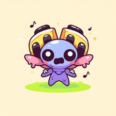Naklejka premium Cute alien music performer