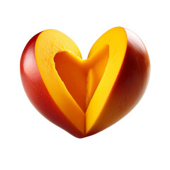 Fototapeta premium Mango Sliced to Reveal Heart Shape Inside PNG Transparent.