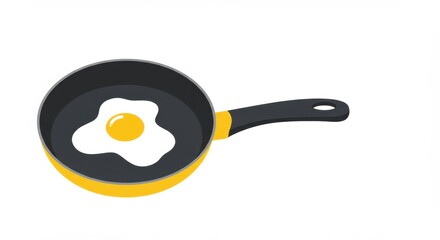 Flat Design Icon of Frying Pan with Sunny-Side Up Egg