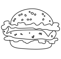 Cute cartoon hand drawn vector burger coloring page.