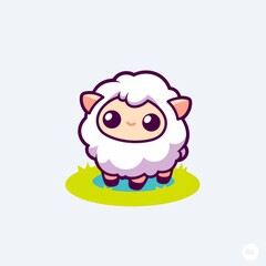 Obraz premium Cute Sheep on Grassy Patch