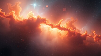 Fototapeta premium Dramatic Cloudscape with Red and Orange Hues in Outer Space View