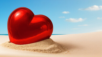 Fototapeta premium red heart on the sand