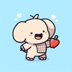 Fototapeta premium Cute Elephant with Apple, Light Blue