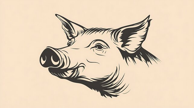 Line art silhouette of a pig's head, with clean and simple vector strokes for versatile design use