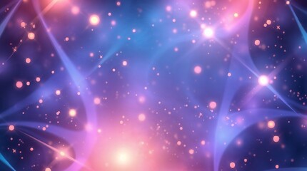 Obraz premium Bright abstract background in blue and pink, featuring glowing balls and light stripes, suitable for digital wallpaper, graphic design element or creative project backdrop.