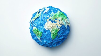 Crumpled paper Earth model on white background