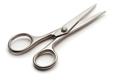 Fototapeta premium Sharp stainless steel scissors isolated on white, a clean top-down shot with long exposure effect.