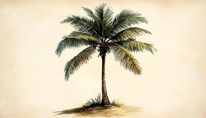 Watercolor illustration of a single palm tree.