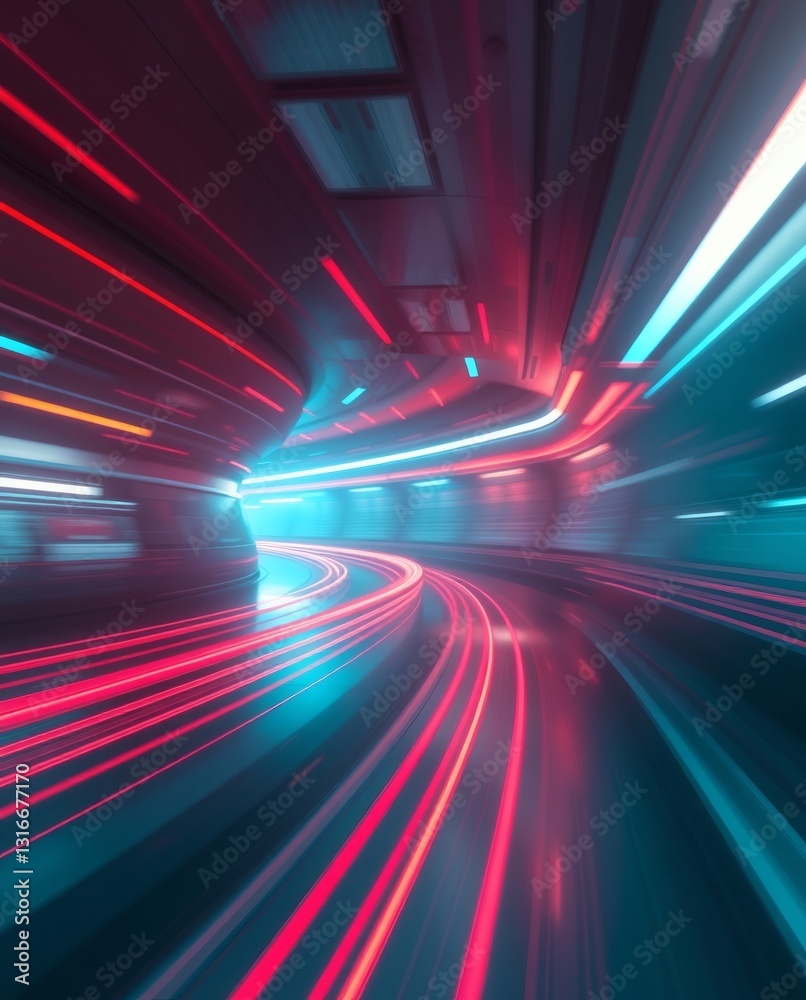 Poster a futuristic tunnel with vibrant streaks of light, creating a sense of speed and motion