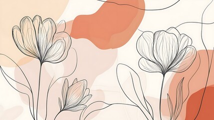 Single-line art flower illustration collection, showcasing continuous line drawings of various floral elements
