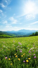 Fototapeta premium Green Beauty In White Cloud Sky Scenic Range Meadow With Natural Backgrounds For Stunning Landscape Photography Designs
