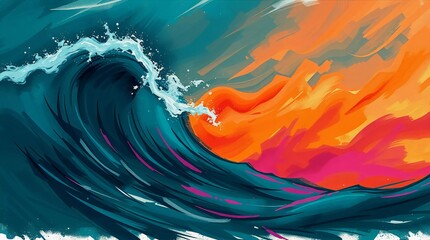 Smooth Liquid Ocean Wave Illustration, Abstract Color Splash.
