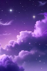 Naklejka premium Mystical Purple Gradient Sky with Moonlight, Stars, and Dreamy Clouds Phone Wallpaper 