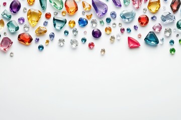 Colorful gemstones scattered on white. Perfect for jewelry, luxury, and beauty designs.