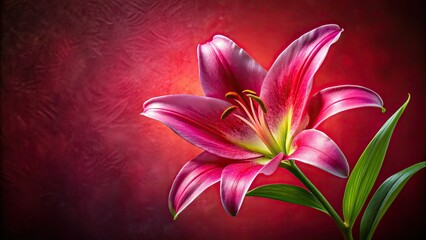 Obraz premium Vibrant pink lily pops against a red backdrop, perfectly composed using the rule of thirds.