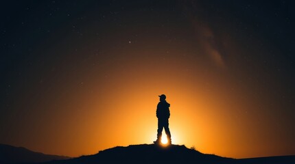 Fototapeta premium Silhouette of Person Standing on Hill Under Starry Night Sky