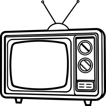 recommend clip art: Retro TV with antenna vector silhouette line art 