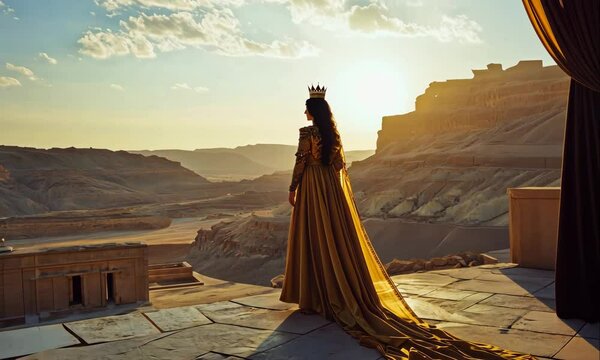 Queen Esther Standing in the Palace with Beautiful View in Front