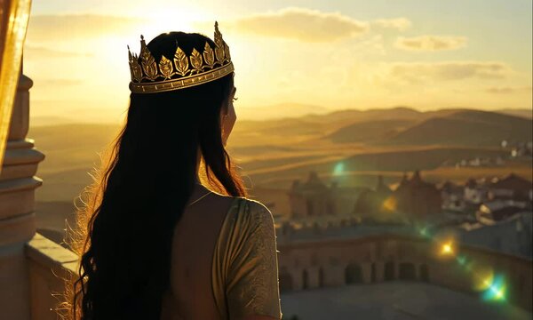 Queen Esther Standing in the Palace with Beautiful View in Front