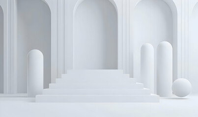 Minimalist White Architectural Space with Geometric Forms