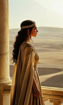 Queen Esther Standing in the Palace with Beautiful View in Front