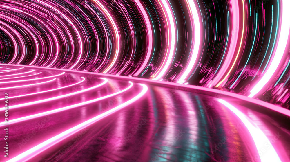 Aufkleber futuristic neon tunnel with vibrant colors and abstract patterns inviting exploration and creativity