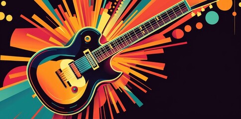 A colorful stylized depiction of a jazz electric guitar instrument