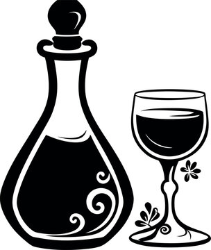 black wine bottle and glass clip art preview