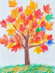 Obraz premium クレヨンで描いた赤い紅葉 Generated image