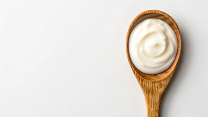 Creamy White Sauce in a Wooden Spoon on a Light Background for Culinary Use