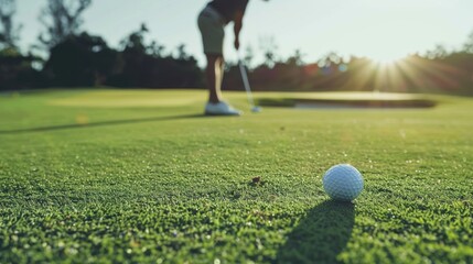 Golf Ball Near Hole with Golfer in Background