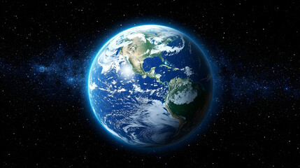 Vibrant Planet Earth in Space with Stars and Cosmic Background