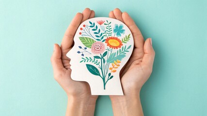 Mental Health and Mindfulness Concept with Floral Human Head