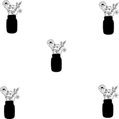 Seamless pattern A vase with a flower pot on a white background Hand drawn design in cartoon style, use for print, wallpaper, home decoration. Vector illustration