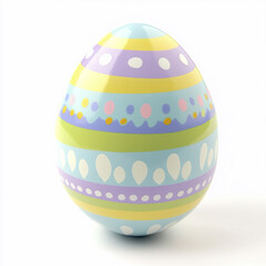 Colorful Easter egg with decorative patterns on white background