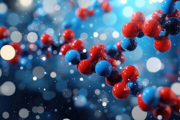 Abstract 3D rendering of red and blue molecules. Ideal for science, technology, and medical concepts.