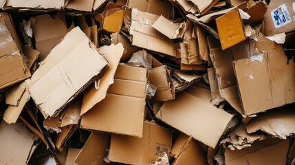 A pile of torn and flattened cardboard boxes awaits recycling, promoting sustainability and eco-friendly packaging solutions.