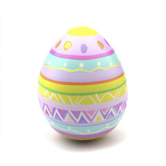 Colorful Easter egg with pastel patterns on white background
