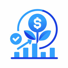Income Growth Icon in Blue and Light Blue on White Background