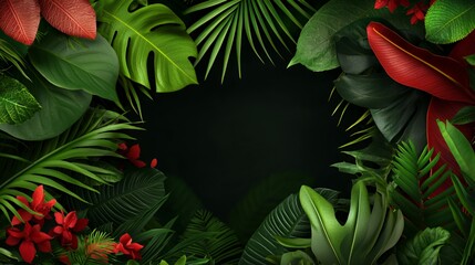 Obraz premium Lush Tropical Leaves Frame Dark Background