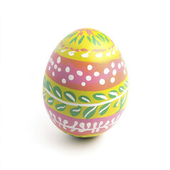 Colorful Easter egg with floral patterns on white background