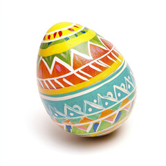 Colorful Easter egg with intricate patterns on white background