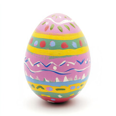 Colorful Easter egg with intricate patterns on white background